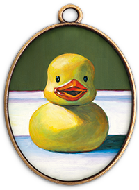 Retrato pintado de un pato de goma