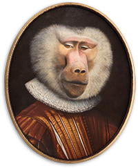 Retrato pintado de un mono