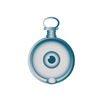 Ilustración de un reloj de bolsillo con un ojo como la esfera del reloj